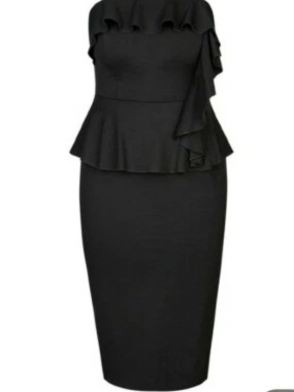 City Chic Black Strapless Ruffle Peplum Midi Dress